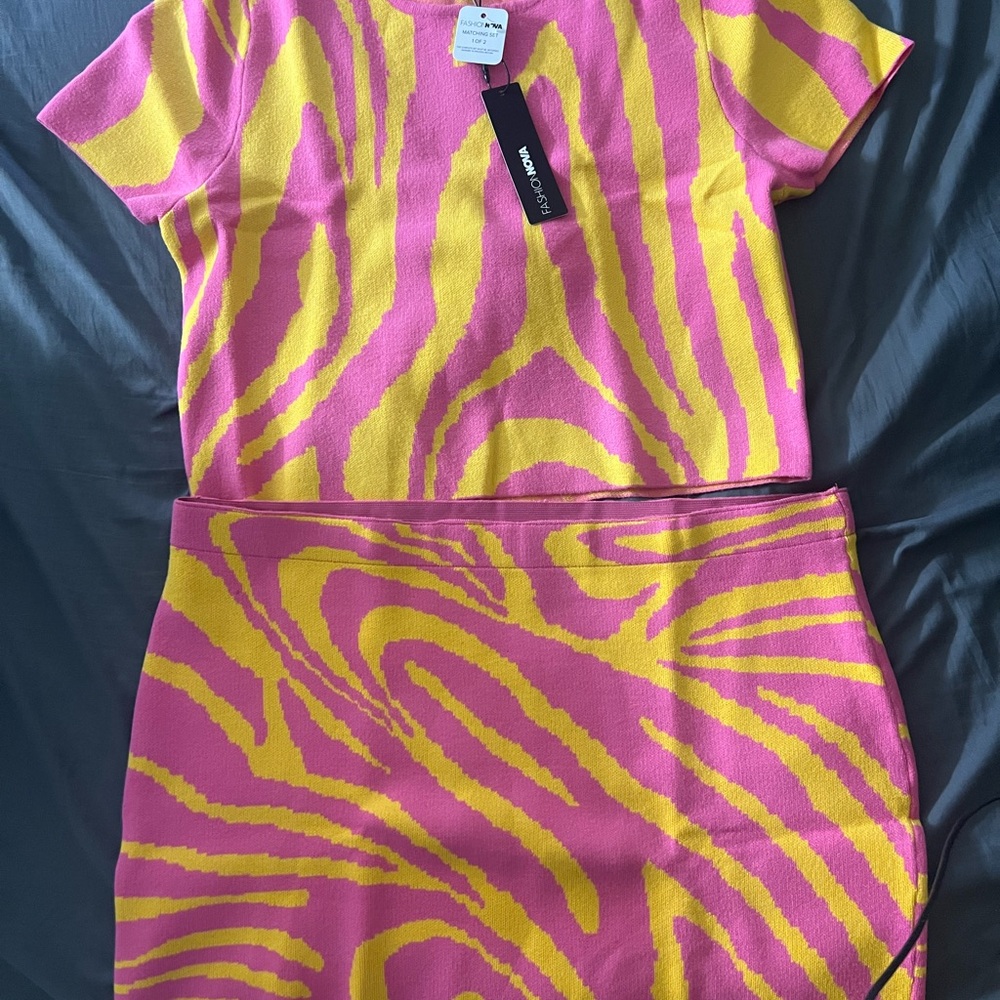 Fashion Nova Pink and Yellow Patterned Set